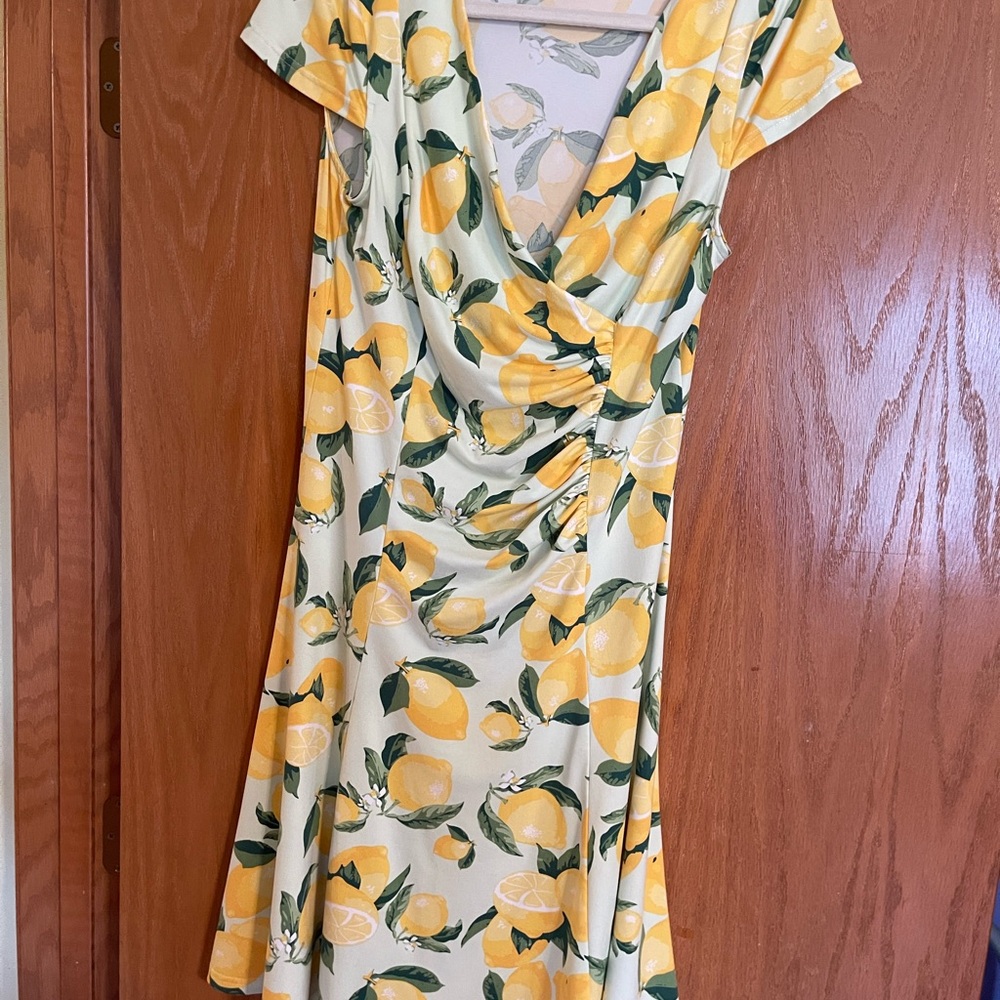 Vibrant Lemon Print Midi Dress